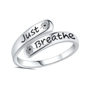 Dandelion Just Breathe Ring for Women 925 Sterling Silver Adjustable Hope Inspirational Jewelry Encouragement Gifts