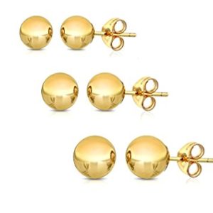 14K Solid Gold Ball Stud Earrings (3-Pair-Pack) 3MM 4MM and 5MM - Choose a Color